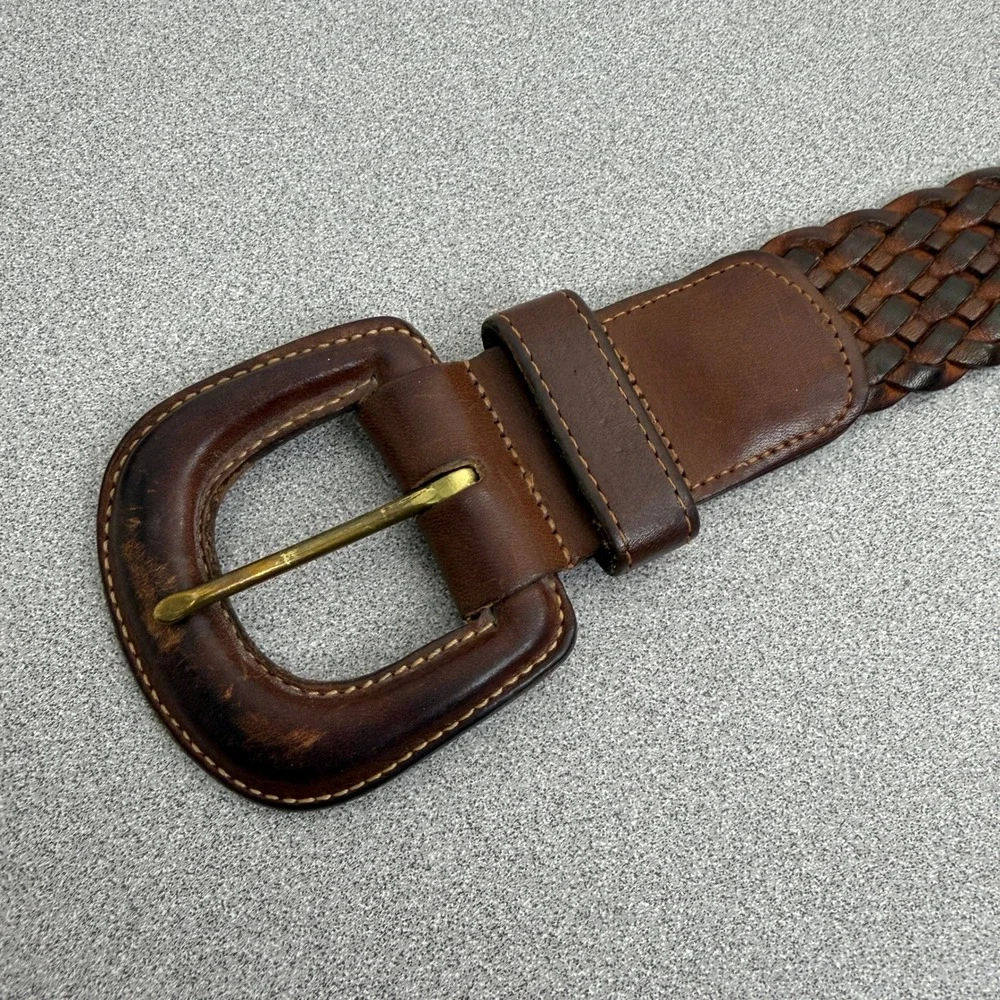 Vtg Coach Belt Women Medium British Tan Braided Woven Leather Boho Wide 3851